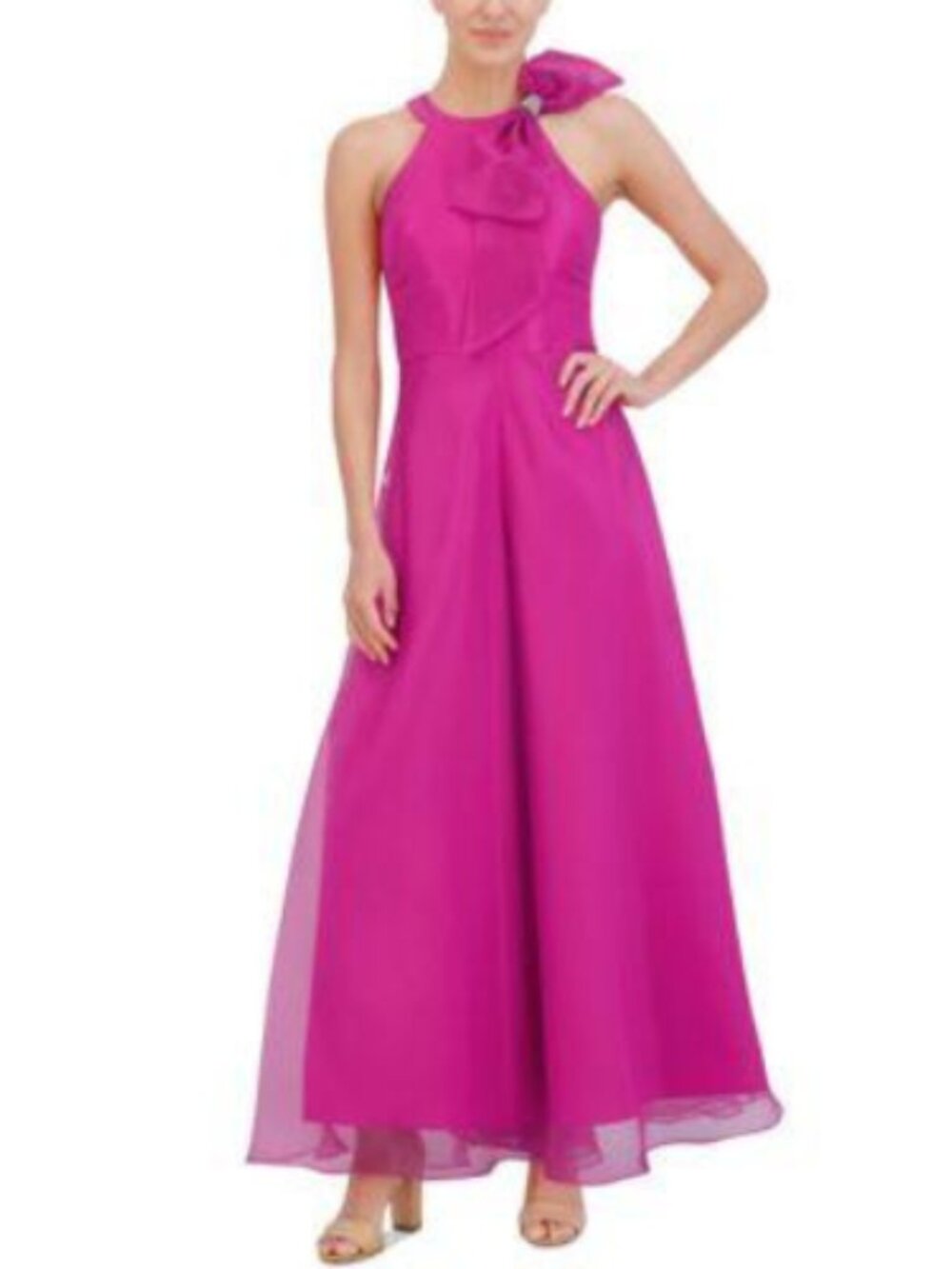 Eliza J Pink Wide Leg Chiffon Jumpsuit with Rhinestone Bow Detail Size 8 - Picture 3 of 4